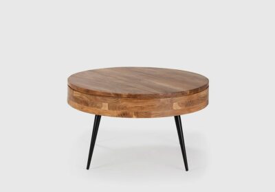 Table de Salon Ronde en Bois d'Acacia avec Plateau Ouvrant Kali