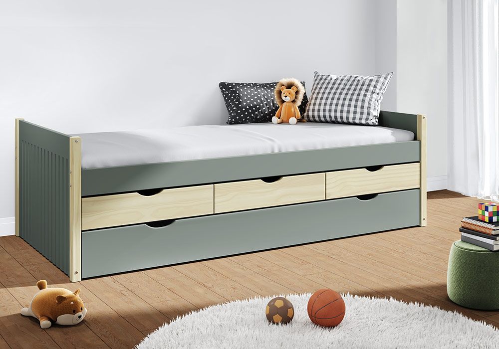 Lit Gigogne 90x190cm Vert Kaki/Naturel Valka Chambres Enfant Votre Magasin de Meuble et Électroménager à La Réunion !