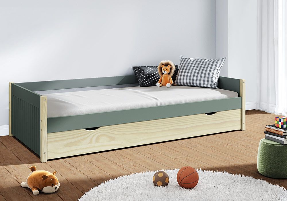 Lit Gigogne 90x190cm avec Tiroir-Lit Vert Kaki/Naturel Valka Chambres Enfant Votre Magasin de Meuble et Électroménager à La Réunion !