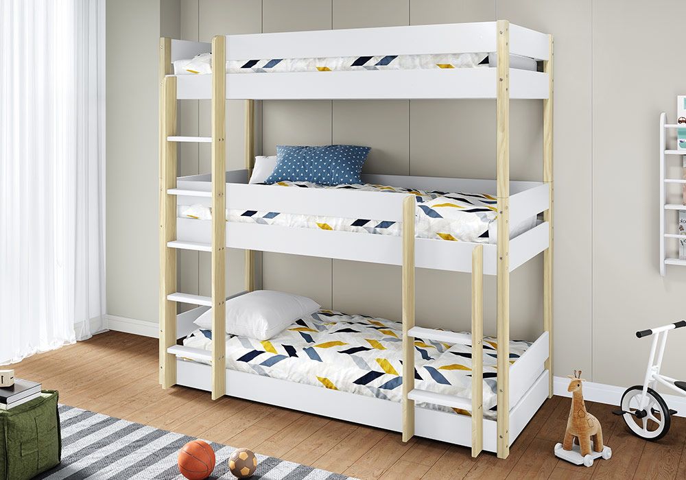 Lit Superposé Triple 90x190cm Valka Chambres Enfant Votre Magasin de Meuble et Électroménager à La Réunion !