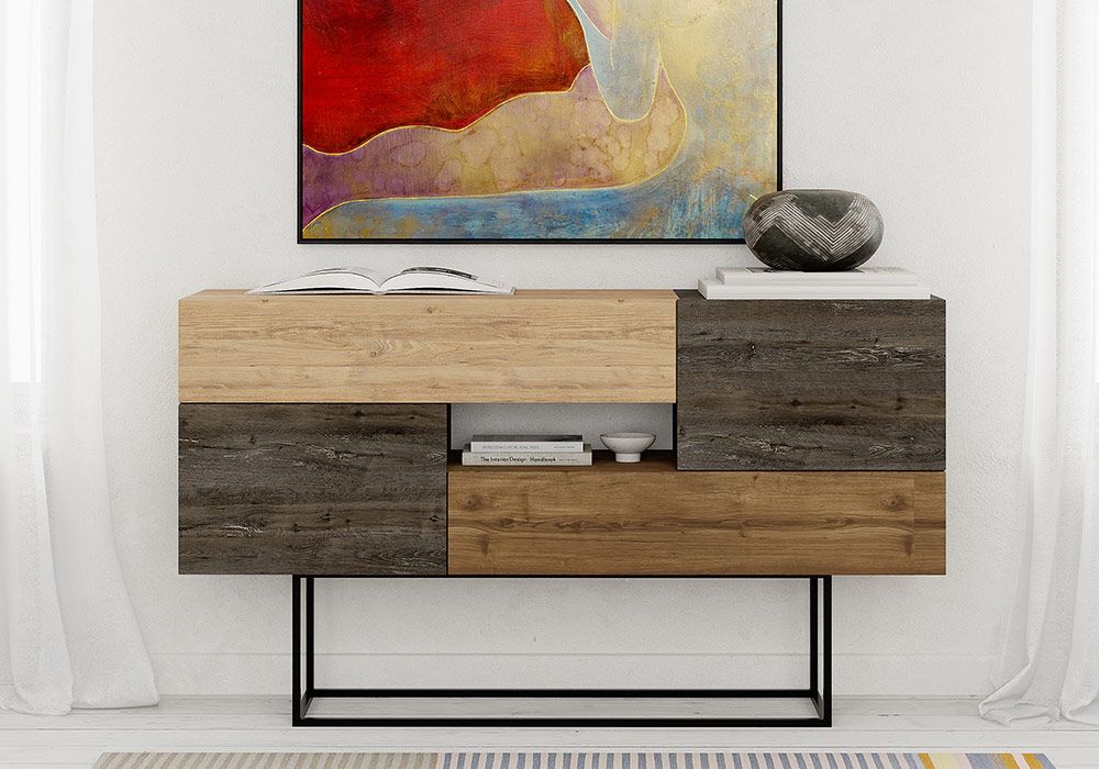 Buffet Bas 2 Portes 2 Tiroirs (Collection Titan Chêne/Marron/Noyer) Meubles Votre Magasin de Meuble et Électroménager à La Réunion !