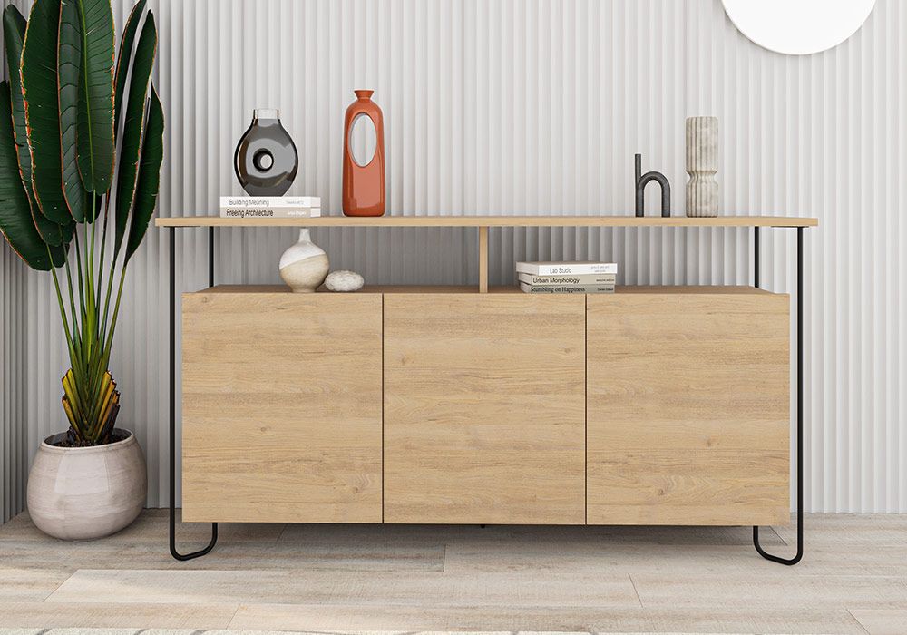 Buffet Bas 3 Portes (Collection Dilly Chêne) Meubles Votre Magasin de Meuble et Électroménager à La Réunion !