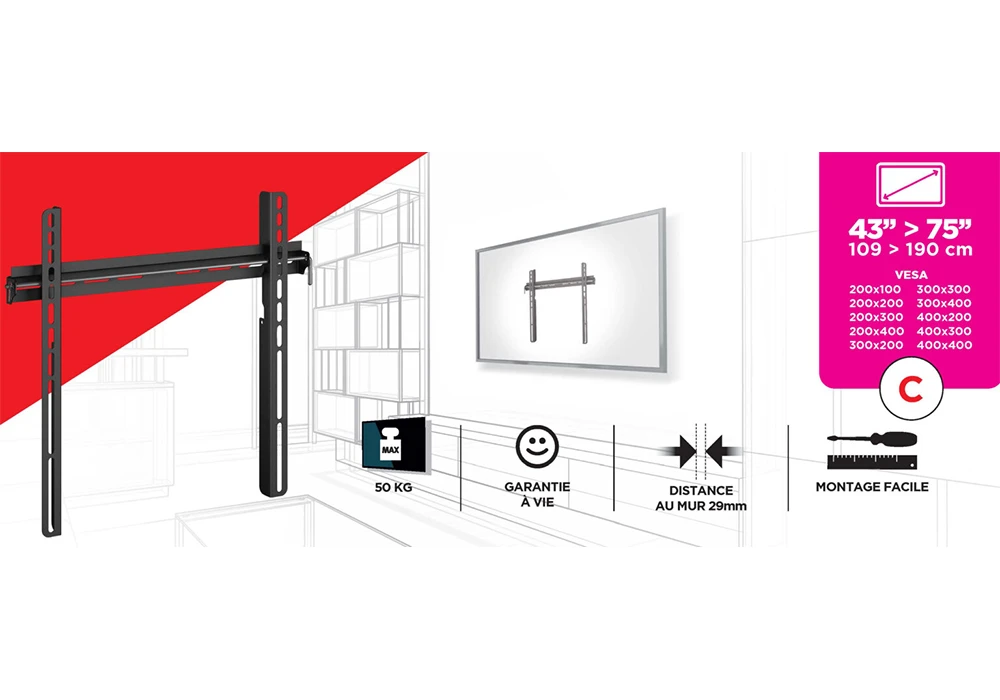 Support Mural Fixe pour TV Sonorus (WMTV400F) Accessoires Votre Magasin de Meuble et Électroménager à La Réunion !