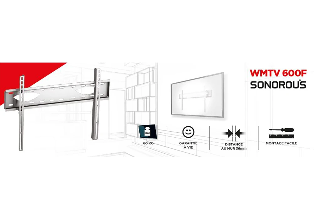 Support TV Mural FIXE SLIM WMTV 600F Sonorus (A0030) Accessoires Votre Magasin de Meuble et Électroménager à La Réunion !