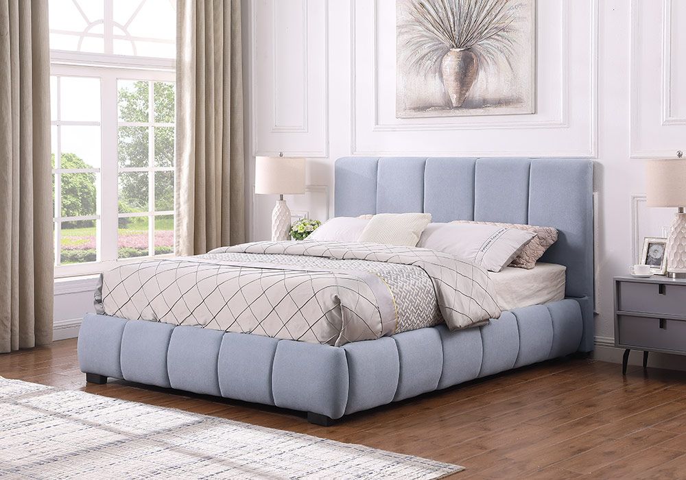 Lit en Tissus 160x200cm Gris Clair Sophie Chambres à Coucher Votre Magasin de Meuble et Électroménager à La Réunion !