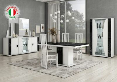 Argentier 2 Portes avec Éclairage LED (Collection Nevada Blanc/Marbre Noir) Meubles Votre Magasin de Meuble et Électroménager à La Réunion !