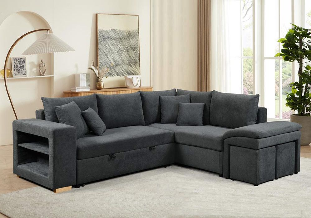 Salon d’Angle Convertible Gris Clair Anéa Angles Votre Magasin de Meuble et Électroménager à La Réunion !