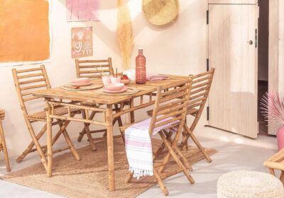 Ensemble Table avec 6 Chaises d’Extérieur en Bambou Valérie Jardins & Terrasses Votre Magasin de Meuble et Électroménager à La Réunion !