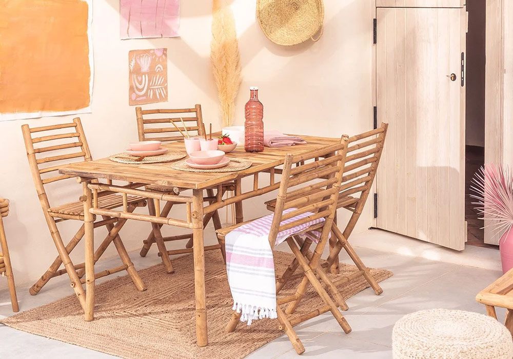 Ensemble Table avec 6 Chaises d’Extérieur en Bambou Valérie Jardins & Terrasses Votre Magasin de Meuble et Électroménager à La Réunion !