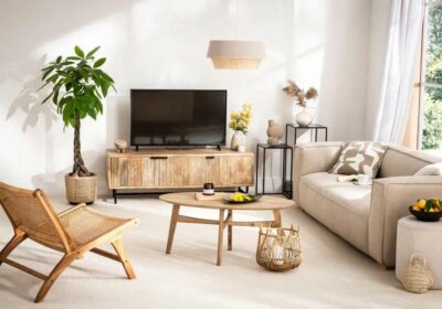 Meuble TV 3 Portes en Bois de Manguier (Collection Mundra)