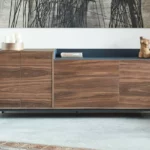 Buffet Bas 3 Portes 3 Tiroirs Valley Noyer/Bleu Foncé