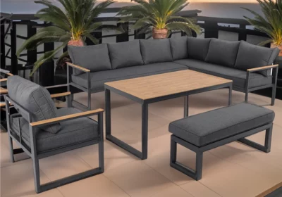 Salon d’Angle de Jardin avec Table de Repas + 1 Banc et 1 Fauteuil Orchidea Jardins & Terrasses Votre Magasin de Meuble et Électroménager à La Réunion !