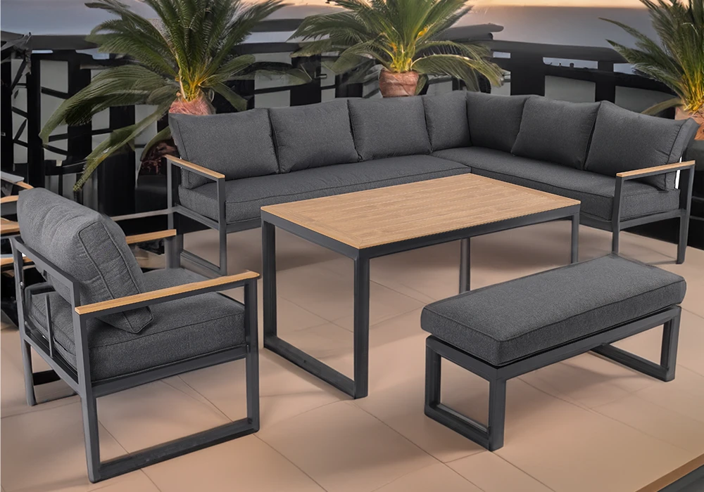 Salon d’Angle de Jardin avec Table de Repas + 1 Banc et 1 Fauteuil Orchidea Jardins & Terrasses Votre Magasin de Meuble et Électroménager à La Réunion !
