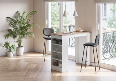 Comptoir Bar Blanc / Chêne Peru PROMO Votre Magasin de Meuble et Électroménager à La Réunion !