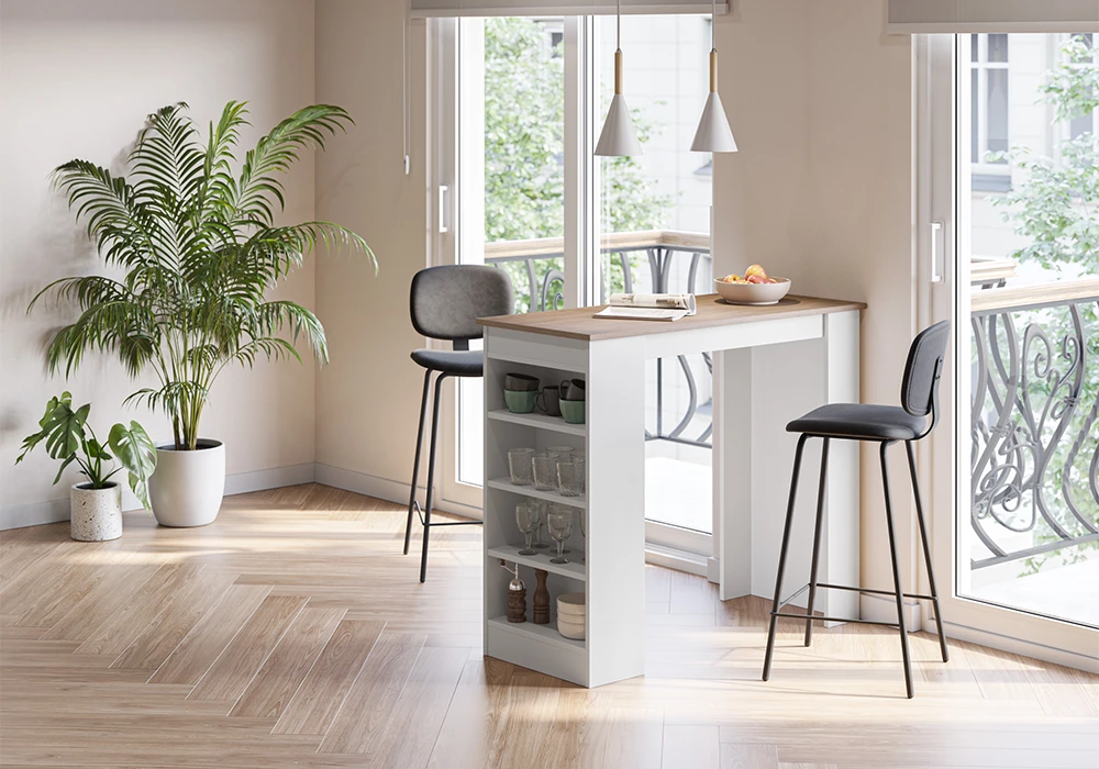 Comptoir Bar Blanc / Chêne Peru PROMO Votre Magasin de Meuble et Électroménager à La Réunion !