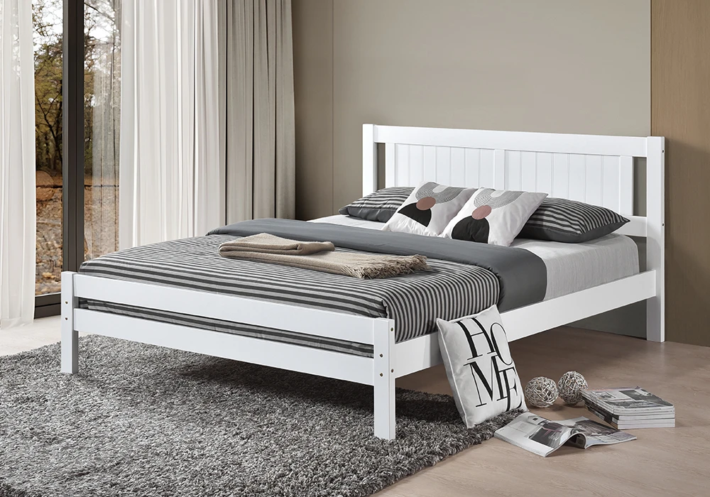 Lit 140x190cm en Bois d’Hévéa Blanc Lyra Chambres à Coucher Votre Magasin de Meuble et Électroménager à La Réunion !