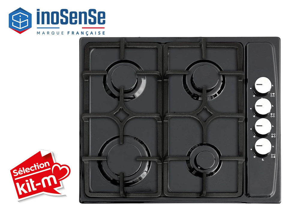 Plaque de Cuisson 4 Feux Gaz Noir InoSense Cuisson Votre Magasin de Meuble et Électroménager à La Réunion !