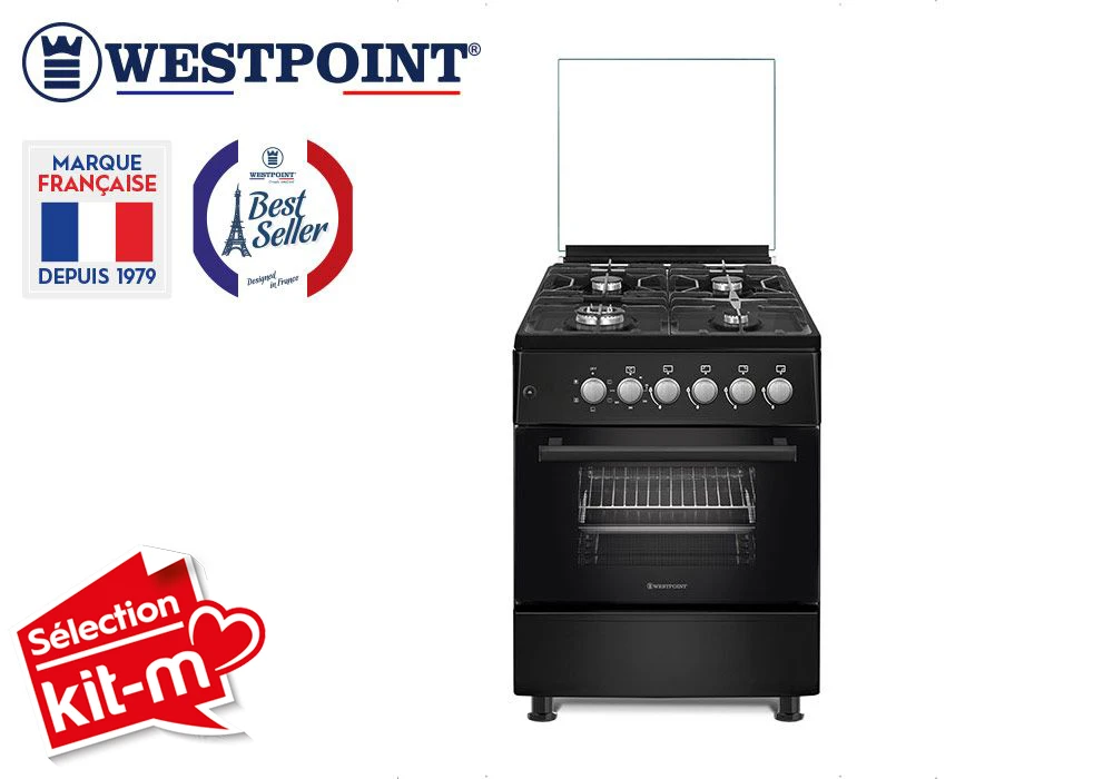 Cuisinière 4 Feux Gaz 60x60cm Noir Westpoint (WCLR6640E2FCIUN) Cuisson Votre Magasin de Meuble et Électroménager à La Réunion !