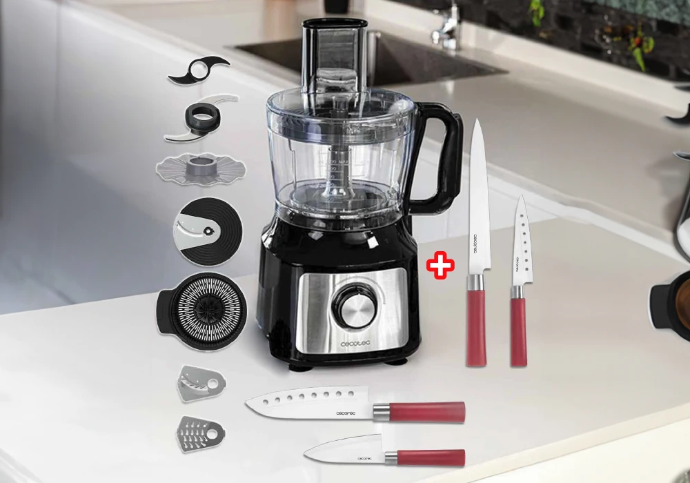 Pack Robot Multifonction 1000W Comino Cecotec (4351) + Set de 4 Couteaux Professionnels en Céramique Style Santoku Cecotec (1003) Cuisine Votre Magasin de Meuble et Électroménager à La Réunion ! 5