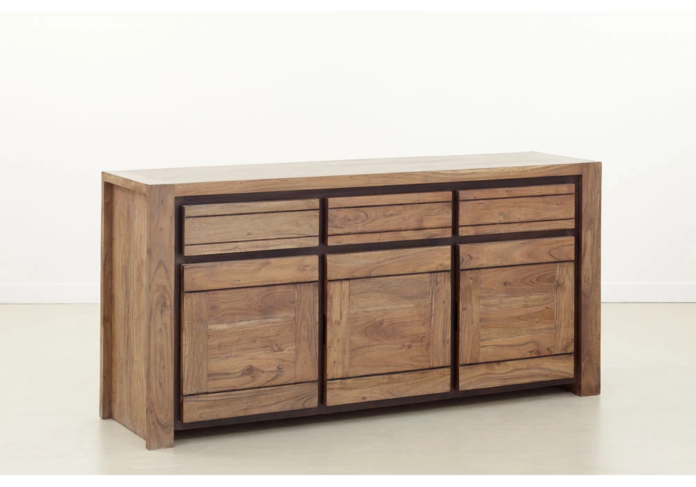 Buffet Bas 3 Portes 3 Tiroirs Sweden Bois d'Acacia Votre Magasin de Meuble et Électroménager à La Réunion !
