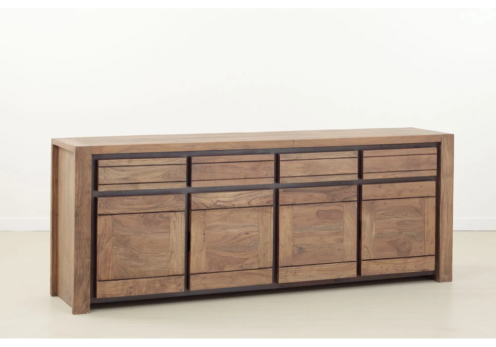 Buffet Bas 4 Portes 4 Tiroirs Sweden Bois d'Acacia Votre Magasin de Meuble et Électroménager à La Réunion !