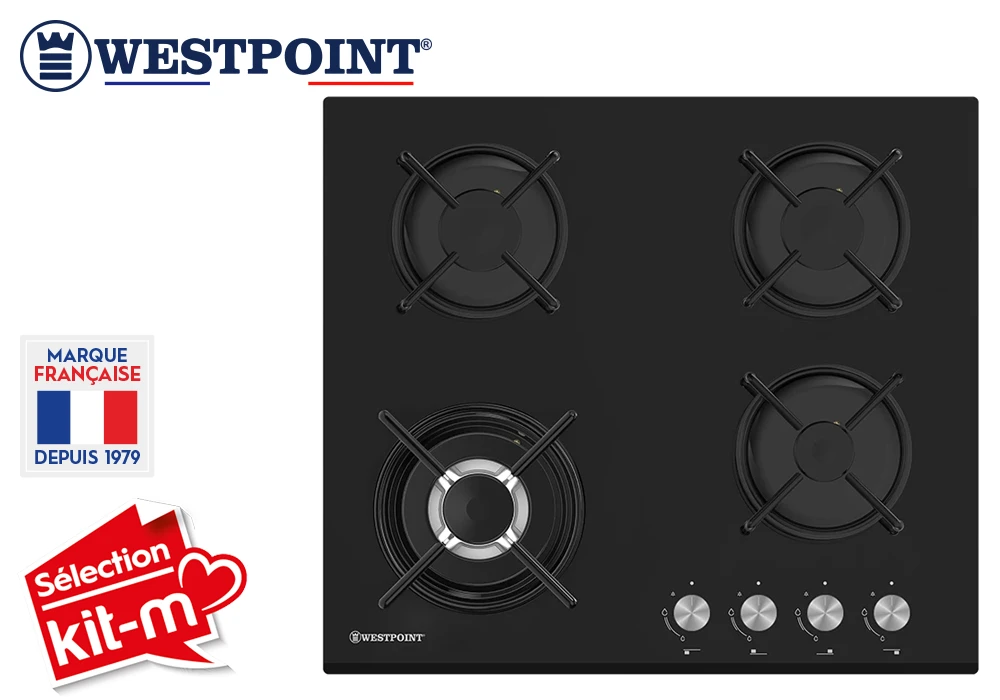 Plaque de Cuisson Vitrée 4 Feux Gaz 60cm Westpoint (WGUC-64024.BGI) Cuisson Votre Magasin de Meuble et Électroménager à La Réunion !