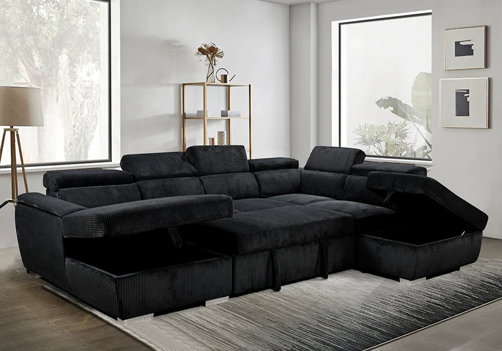 Salon d’Angle Convertible Panoramique Côtelé Épais Noir Angles Votre Magasin de Meuble et Électroménager à La Réunion !