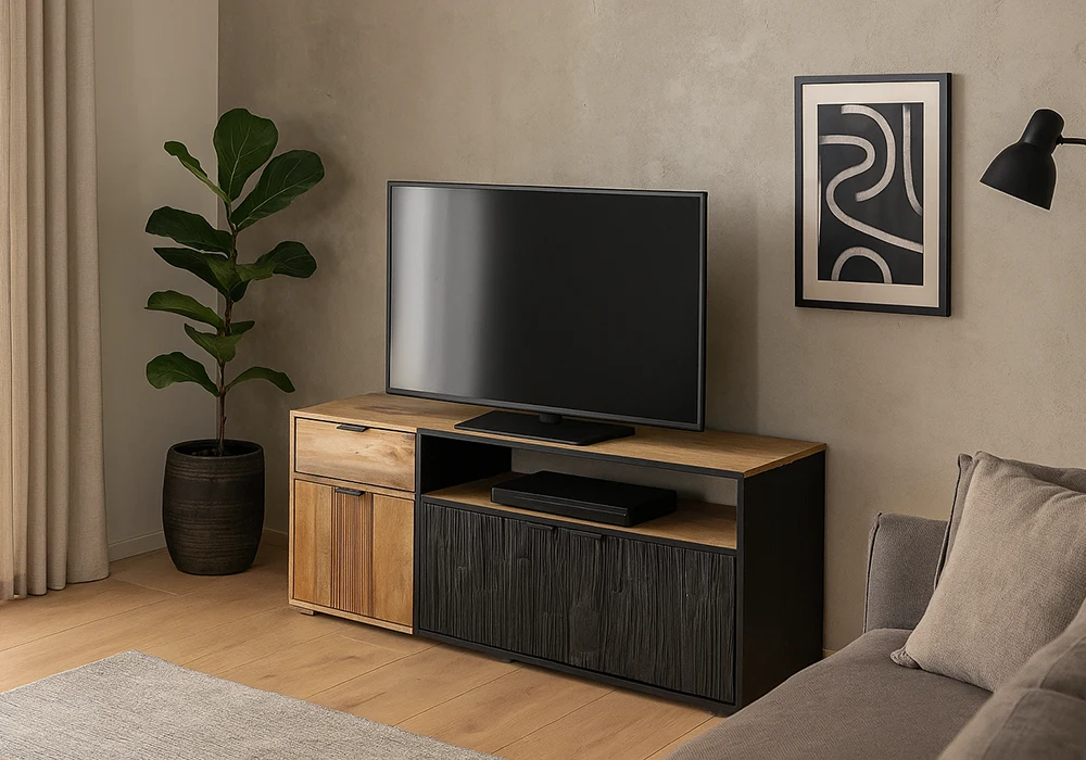 Meuble TV 3 Portes 3 Tiroirs (Collection Hudson) Bois de Manguier Votre Magasin de Meuble et Électroménager à La Réunion !