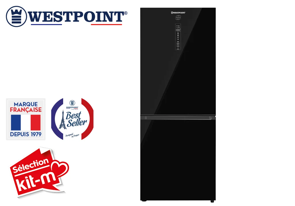 Combiné 2 Portes Inverter Vitrée Noir Westpoint (WCNT-46E25.EDGN) Électroménager Votre Magasin de Meuble et Électroménager à La Réunion !