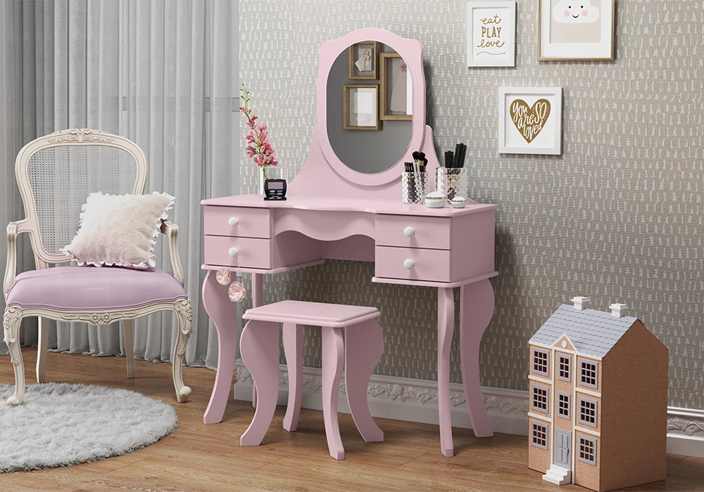 Coiffeuse 4 Tiroirs avec Tabouret Pretya Armoires, Commodes & Chevets Votre Magasin de Meuble et Électroménager à La Réunion !