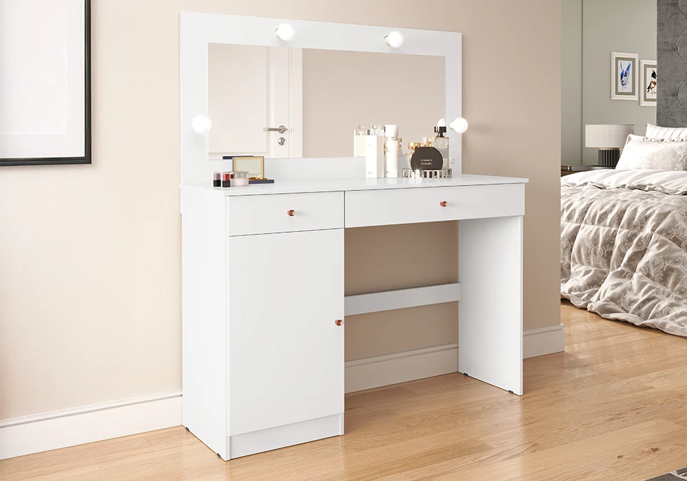 Coiffeuse LED 2 Tiroirs 1 Porte Armoires, Commodes & Chevets Votre Magasin de Meuble et Électroménager à La Réunion !