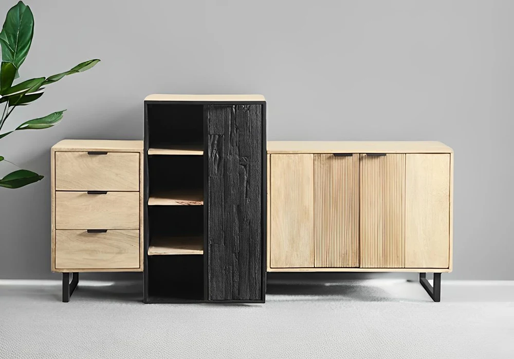 Buffet Bas 3 Portes 3 Tiroirs (Collection Hudson) Bois de Manguier Votre Magasin de Meuble et Électroménager à La Réunion !