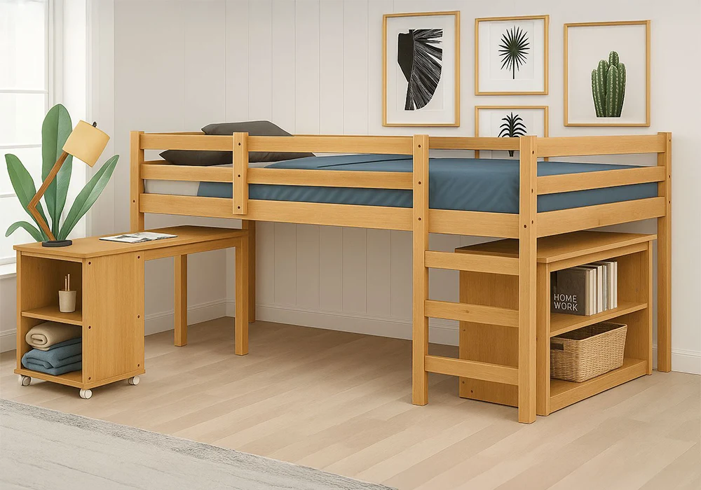 Lit Combine avec Bureau d’Angle (sans Commode) Oak Naturel 3 Tiroirs Escamotables Sasa Chambres Enfant Votre Magasin de Meuble et Électroménager à La Réunion !
