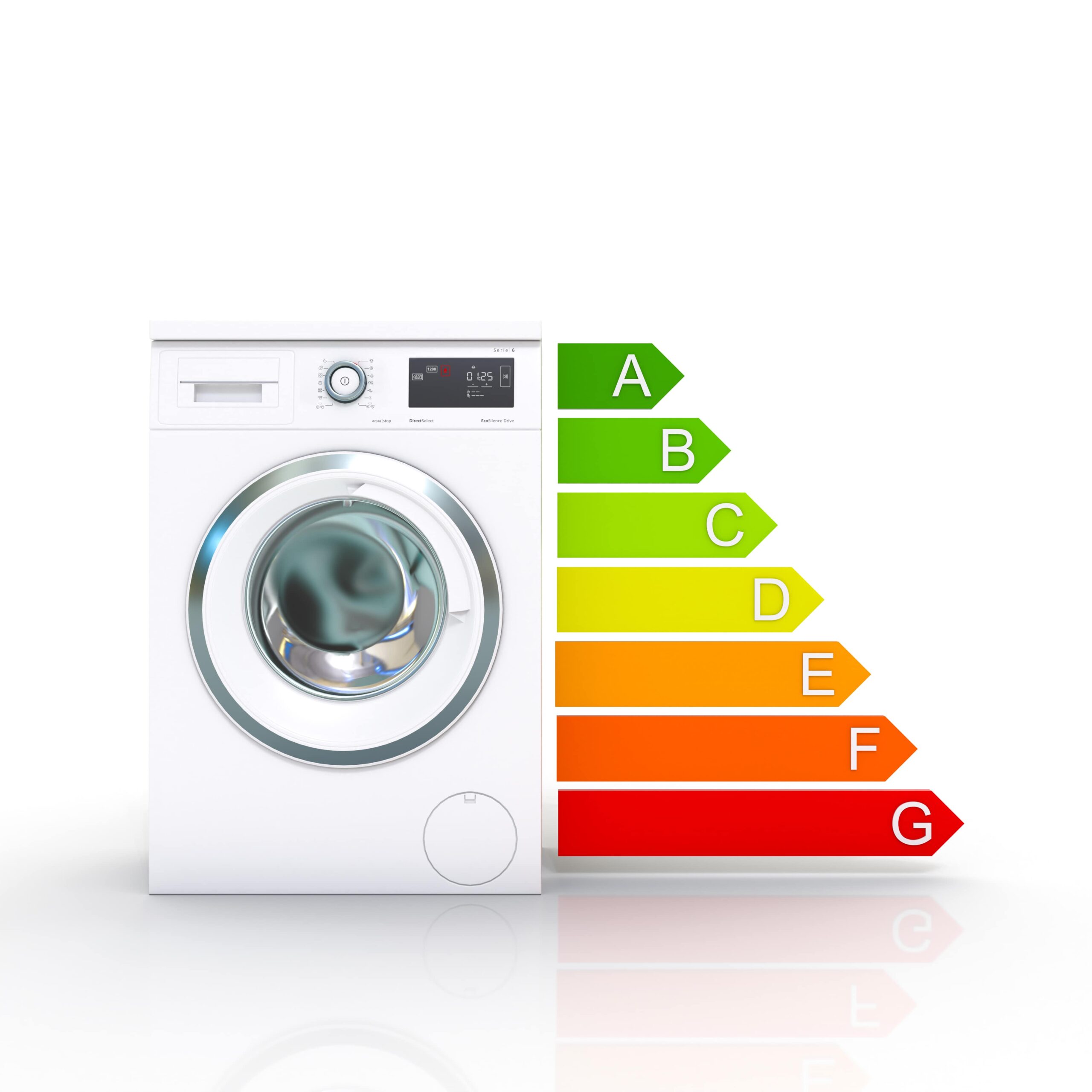 washing-machine-energy-classification-with-arrow-bars-3d-render-min