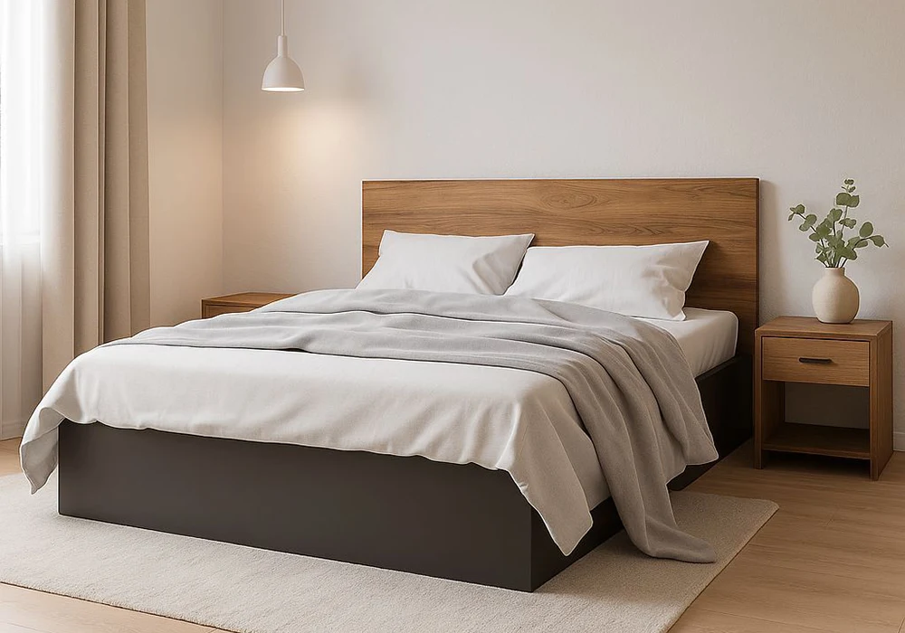 Lit 160x200cm (Collection Malta Noyer/Ardoise) Chambres à Coucher Votre Magasin de Meuble et Électroménager à La Réunion !