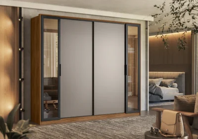 Armoire 4 Portes Coulissantes avec Miroirs 2 Portes Réversibles