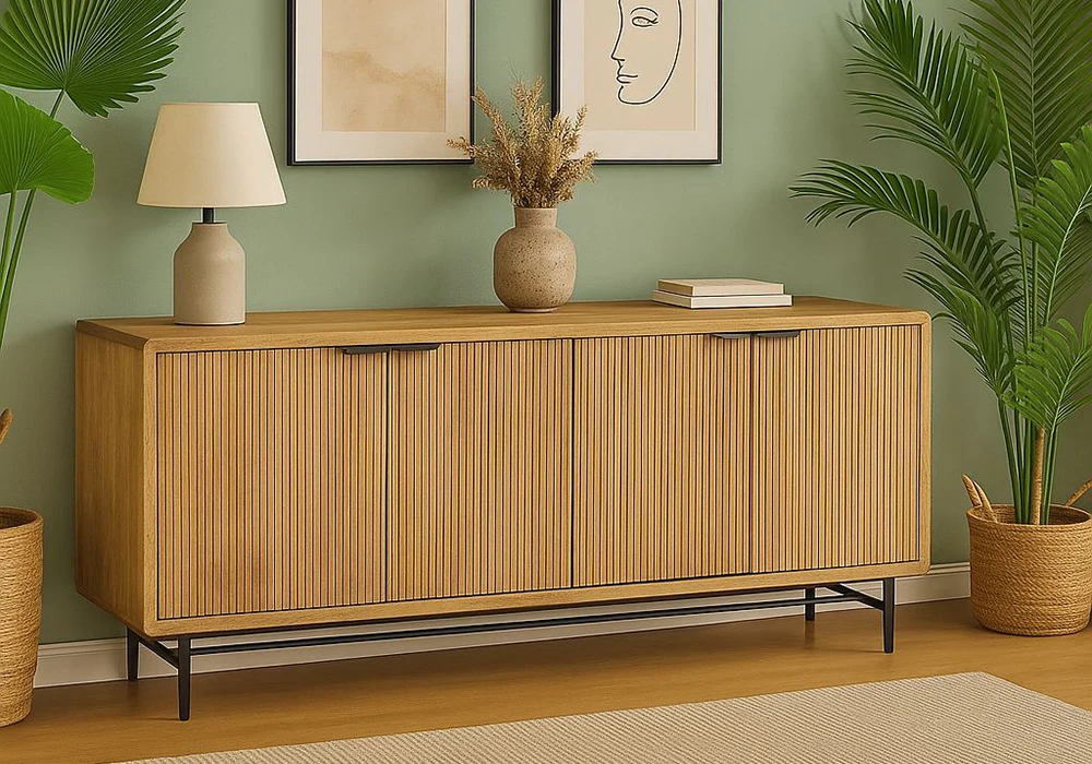 Buffet Bas 4 Portes en Bois de Manguier (Collection Mundra) Bois de Manguier Votre Magasin de Meuble et Électroménager à La Réunion !