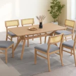 Ensemble Table à Manger avec 6 Chaises Naturel Tissu Gris