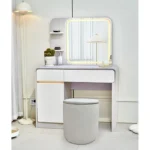 Coiffeuse LED 2 Tiroirs 1 Porte avec Pouf Isabella