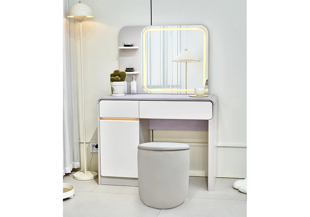 Coiffeuse LED 2 Tiroirs 1 Porte avec Pouf Isabella Armoires, Commodes & Chevets Votre Magasin de Meuble et Électroménager à La Réunion !