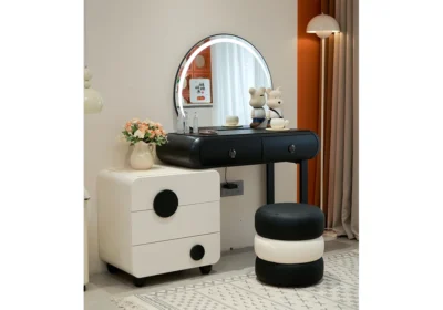 Coiffeuse LED 5 Tiroirs avec Pouf NORIA