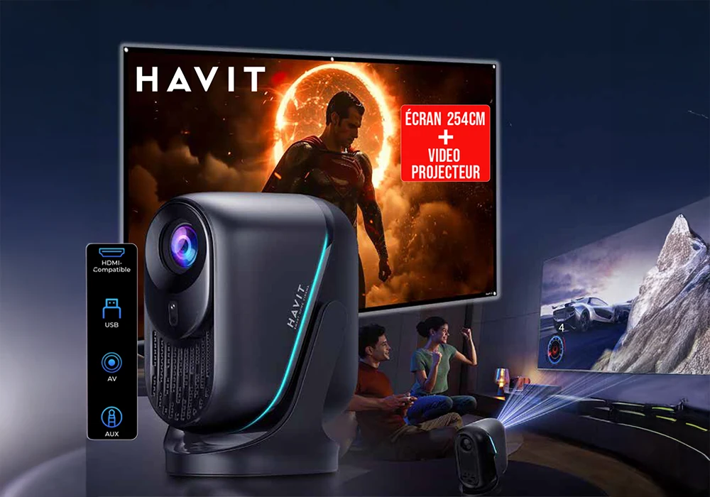 Pack Vidéo Projecteur + Ecran De Projection 254 cm (PJ220) Barres de Son, Enceintes & Radios Votre Magasin de Meuble et Électroménager à La Réunion ! 5