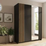 Armoire 2 Portes Coulissantes avec Miroir Noir/Artisan