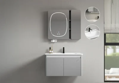 Ensemble Salle de Bain avec Meuble sous Lavabo et Miroir Désembuage LED FICO 80cm