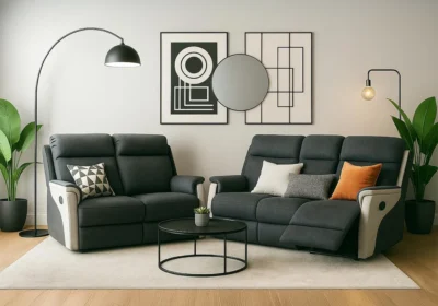 Salon 3 Places +2 Places avec 4 Relax Manuels Noir/Gris Clair Relaxation Votre Magasin de Meuble et Électroménager à La Réunion !