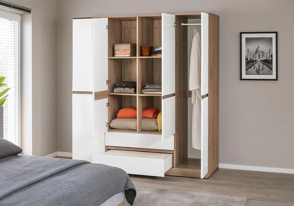 Armoire 4 Portes 2 Tiroirs Santorini Armoires, Commodes & Chevets Votre Magasin de Meuble et Électroménager à La Réunion !