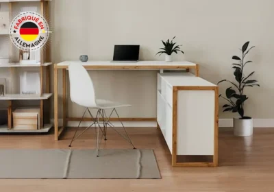 Bureau d'Angle Réversible Blanc/ Chêne Artisan (COLLECTION DENVER)