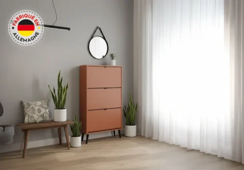 Meuble Chaussures 3 Abattants Terracotta (COLLECTION VIGO) Meubles Votre Magasin de Meuble et Électroménager à La Réunion !