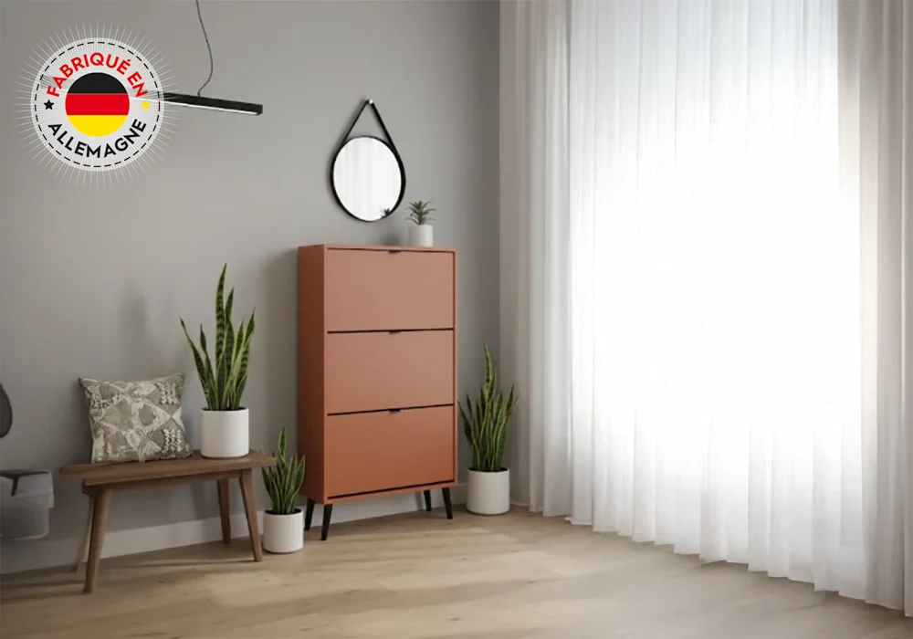 Meuble Chaussures 3 Abattants Terracotta (COLLECTION VIGO) Meubles Votre Magasin de Meuble et Électroménager à La Réunion ! 6 Meuble Chaussures 3 Abattants Terracotta (COLLECTION VIGO) – Image 1