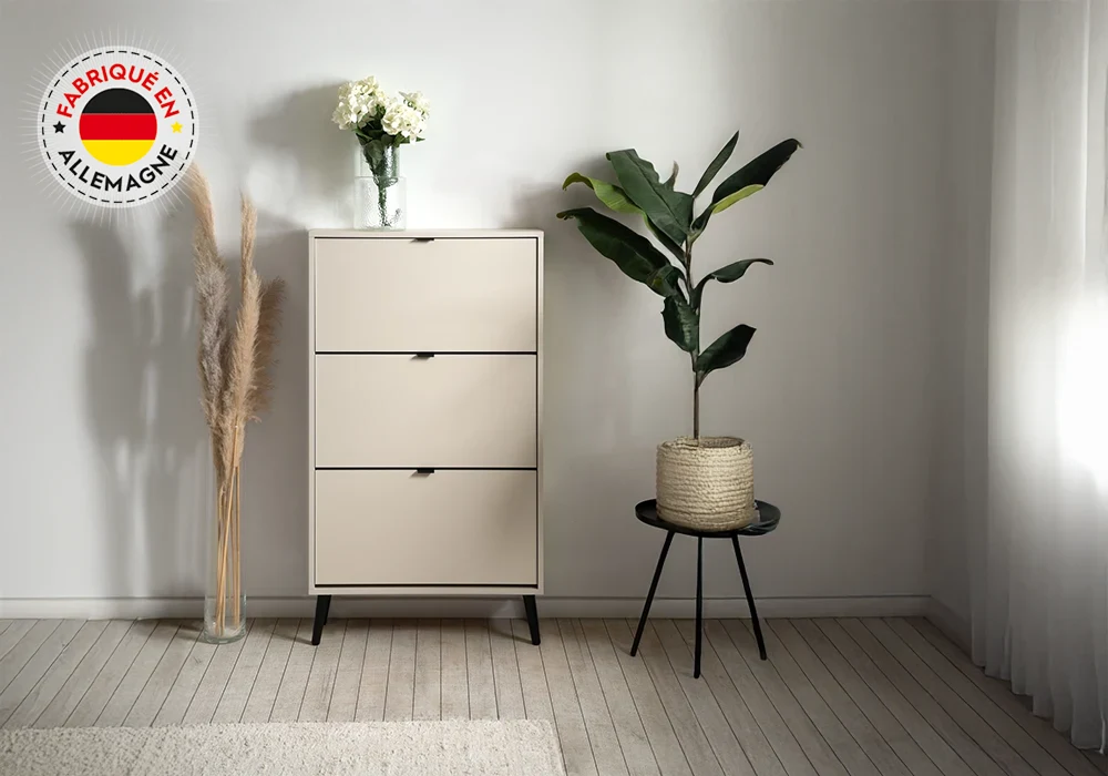 Meuble Chaussures 3 Abattants Beige (COLLECTION VIGO) Meubles Votre Magasin de Meuble et Électroménager à La Réunion !